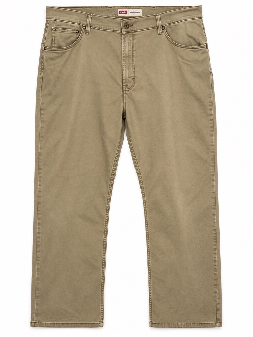 WRANGLER Five Star Premium Men’s 46x30 Slim Straight Khaki Tan Stretch Pants